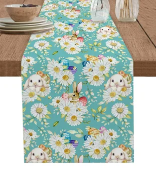 Пасхальный акварельный кролик, свадебное обеденное украшение, льняная скатерть для кухни