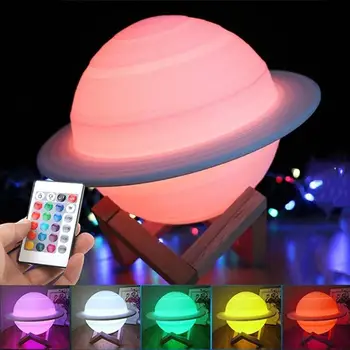 Перезаряжаемая 3D-печать Saturn Lamp Like Moon Lamp Ночник для Sky Touch Light с 3 цветами 16 Цветов Пульт дистанционного управления Подарок для домашнего декора