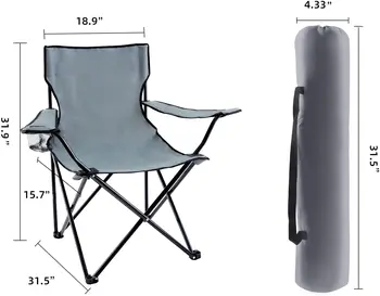 Переносное складное серое походное кресло, большое, с подлокотниками, сумкой для хранения, подстаканником, сумкой для переноски на улице