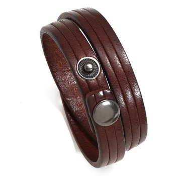 Персонализированный кожаный браслет с 2 петлями, простой мужской браслет в стиле ретро