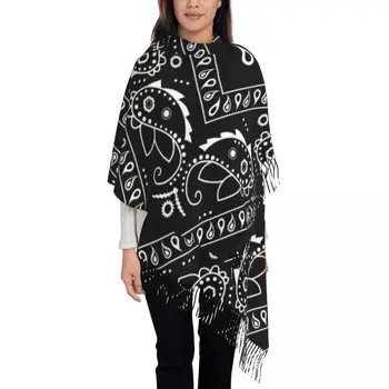 Персонализированный шарф с рисунком черной банданы с принтом, женские Мужские зимние теплые шарфы, шали в стиле Пейсли, обертывания