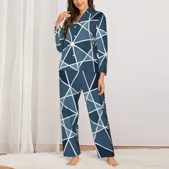 Пижама Lady Nordic Lines, ночная пижама геометрических форм, 2 предмета, винтажный пижамный комплект с длинным рукавом, Элегантный домашний костюм большого размера.
