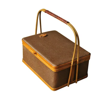 Плетеная корзина ручной работы из бамбука и ротанга, многослойная коробка для еды, корзина для хранения димсам