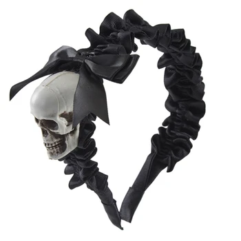 Плиссированная повязка на голову с черепом на Хэллоуин Для женщин, готическая повязка на голову, черная повязка на голову в стиле панк, Готическая Прямая доставка