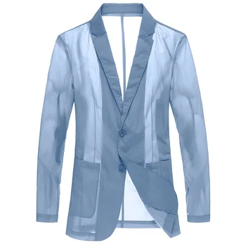 Повседневный Блейзер Для мужчин, приталенный Летний Мужской костюм, куртка 2023, Бесплатная доставка, Солнцезащитный крем с длинным рукавом, Тонкий одиночный костюм для мужчин, Новая мода