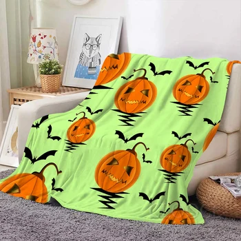 Подарки HX на Хэллоуин Фланелевое одеяло Зеленый фон Тыквы Летучие мыши Молния 3D Печатные пледы Согревающие одеяла для ворса