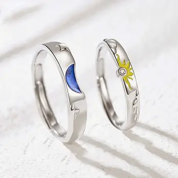Подарок на День Святого Валентина Романтическое Бриллиантовое Медное кольцо с Луной и Солнцем для женского пальца в Корейском стиле, кольцо для пары, Открытое Регулируемое кольцо