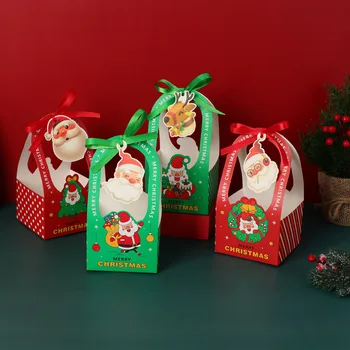 Подарочная коробка для конфет в канун Рождества 10шт с ручкой Подарочная упаковка для печенья с ленточной биркой Для украшения Рождественской вечеринки