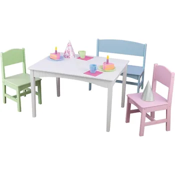 Подарочный набор детской мебели для детей 3-8 лет Столик для малышей Nantucket Деревянный стол со скамейкой и 2 стульями Разноцветный