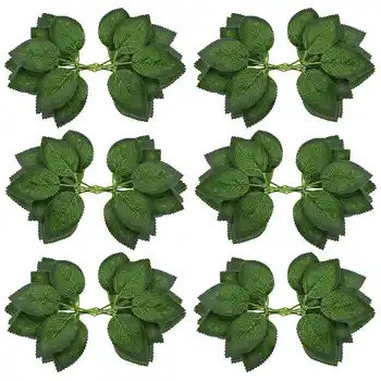 Поддельные искусственные листья для украшений из роз - 36 шелковых листьев зеленых роз с реалистичными лозами, гибкие стебли