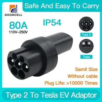 Портативный адаптер типа 2 для Tesla EV 80A 110-250 В 1P Для зарядки электромобилей, зарядные устройства для автомобилей Tesla