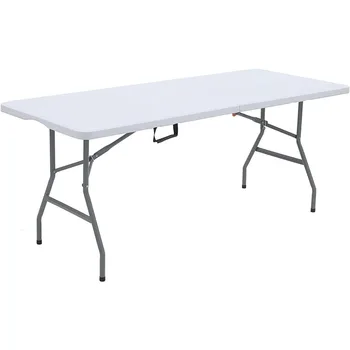Портативный пластиковый складной многоцелевой стол для пикника длиной 6 футов со стальными ножками с порошковым покрытием и встроенной ручкой для переноски