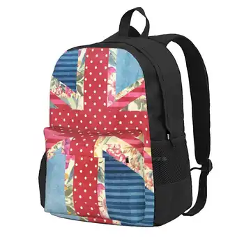 Потертый Шикарный Флаг, Сумка-рюкзак для мужчин, женщин, девочек, подростков, Британский Флаг, Флаг Джек, Горошек, Цветочные Цветы, полосы, Узор Синий