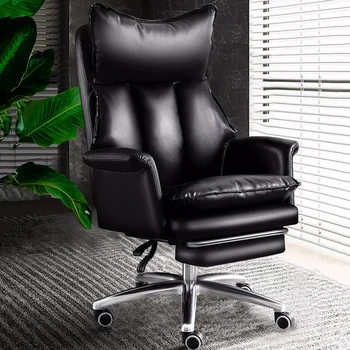 Представительское Кожаное кресло для спальни с откидной спинкой Nordic Floor, Офисное кресло ручной работы, Рабочий Передвижной Шезлонг, Офисная мебель