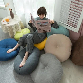 Простой футон в японском стиле, Утолщенная подушка/подушка для стула, круглая подушка из хлопка и льна, подушка-татами