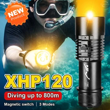 Профессиональный фонарик для дайвинга 9000ЛМ XHP120 800м Подводный Фонарь для подводного плавания IPX8 Водонепроницаемый Фонарь для дайвинга с батареей 26650