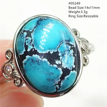 Регулируемое кольцо из натурального голубого бирюзового шарика, редкое для женщин, мужчин, Овальный Модный подарок, Зеленая бирюза, серебро 925 пробы, ААААА