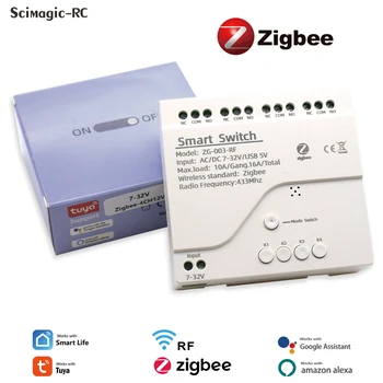Реле Zigbee Smart Home Switch Module APP Remote Control Беспроводное 1/2/4-Канальное Реле 7-32 В 85-250 В Работает с Zigbee Gateway Hub