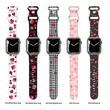 Ремешки с Цветочным Сердечком Для Apple Watch Band 49 мм 44 мм 45 мм 40 мм 41 мм Ultra 49 Силиконовый браслет iwatch Серий 8 7 6 5 se 4 3