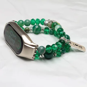 Ремешок Mi band 7, зеленый браслет для Xiaomi mi band 7, женские ремешки, роскошные бусины из кристаллов агата, эластичный ремешок для часов, нарядная роскошь