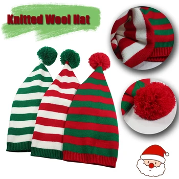 Рождественская вязаная шерстяная шапка для взрослых, высококачественные шапочки в красно-зеленую полоску, рождественская кепка для взрослых, украшение для домашней вечеринки.