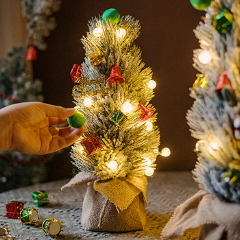 Рождественская елка из искусственной сосновой иглы, украшение домашнего рабочего стола, Зимний пейзаж, Мешок для снега, Рождественское украшение, подарок