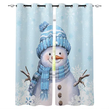 Рождественская зимняя снежинка, снеговик, синие современные шторы для гостиной, спальни для девочек и мальчиков, кухонного окна, шторы Cortinas
