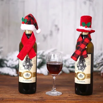 Рождественская крышка для бутылки вина Мини Шарфы Красные шляпы Сумка для бутылки вина Санта Клауса Рождественская вечеринка Украшение гостиной