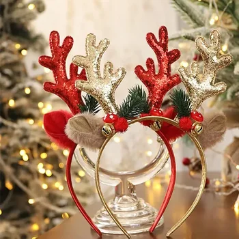Рождественская повязка на голову с оленьими рогами Подарок на Новый 2024 год детям Noel Natal Navidad 2023 Рождественское украшение для дома Аксессуары для волос Сувениры для вечеринок