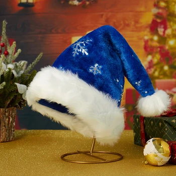 Рождественские шапки с блестками для взрослых, расшитые блестящими снежинками Шапки Санта-Клауса, праздничная кепка с меховой отделкой