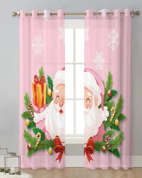 Рождественский Санта Клаус, Розовая занавеска с сосновыми иголками, тюлевые занавески для гостиной, Кухонные шторы для обработки окон, вуалевые занавески