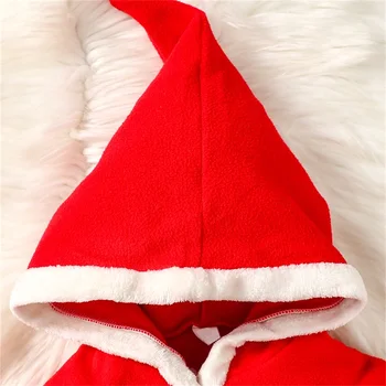 Рождественский наряд для маленьких девочек, красное платье на пуговицах без рукавов с круглым вырезом и накидкой с капюшоном