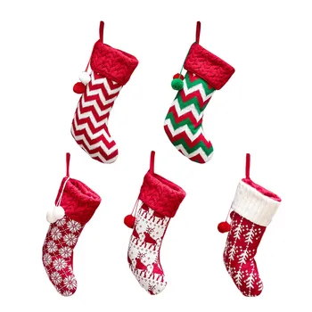 Рождественский чулок, детский подарочный пакет, носки в полоску, украшение праздничных сумок в виде снежинок