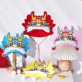 Ручная сборка Китайская новогодняя шляпа Национальный прилив Китайская шляпа с мультяшным драконом в китайском стиле С Новым годом Ручная работа Нетканая шляпа с драконом