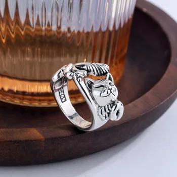 Самый продаваемый Винтажный дизайн с изображением маленькой кошки, Тайское Серебряное женское кольцо для вечеринок, Оригинальные украшения Для женщин, Рождественские Подарки, Не выцветает