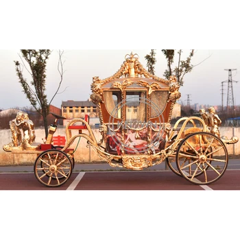 Свадебная золотая скульптурная карета для лошадей, Электрическая экскурсионная тележка для выставки лошадей в Европе