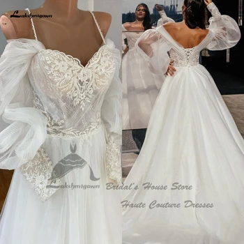 Свадебное платье Lakshmigown с блестками и длинным рукавом 2023 Princess Beach для свадебного ужина и вечеринки с открытыми плечами