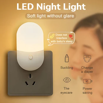Светодиодный Ночник Прикроватный Выключатель Лампы EU US Plug Спальня Мини Ночник Милый Подарок для Детей Защита Глаз Лампа Ночного Освещения