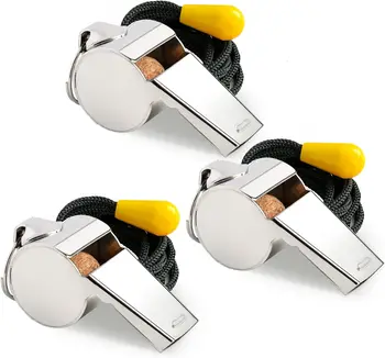 Свисток, 3 комплекта металлических спортивных свистков тренера-рефери с ремешком, тренерские свистки для взрослых, громкий четкий звук, свисток