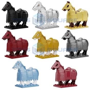 Серебристый, черный, Золотой, Красный, Синий, модель древнего бронированного боевого коня, блоки, Набор кирпичей MOC, Подарки, Игрушки для детей