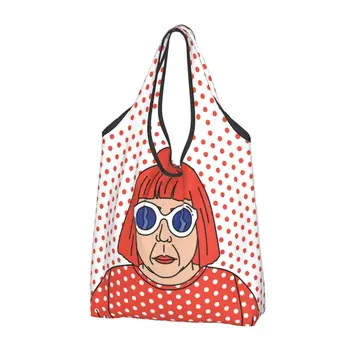 Симпатичная сумка-тоут для покупок с автопортретом Яеи Кусамы, портативная сумка для покупок продуктов, наплечная сумка для покупок