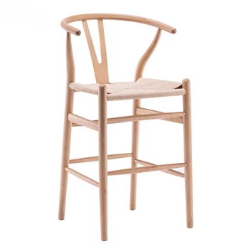 Скандинавские барные стулья из массива дерева Минималистичная мебель для кафе с высокими стульями Креативное Домашнее кресло для отдыха Со спинкой из ротанга