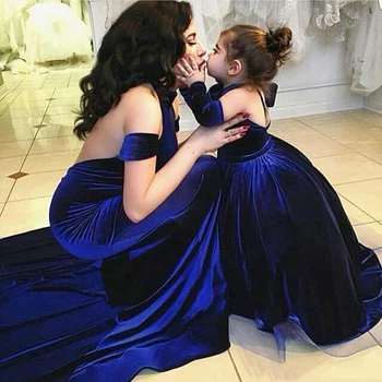 Современное вечернее платье из бархата королевского синего цвета, Русалка, вечернее платье в пол, платья для матери и детей, Vestidos De Noiva