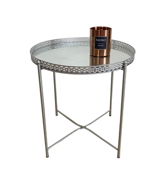 Современный складной столик с серебряным зеркальным подносом, зеркальный журнальный столик, приставные столики для спальни, мебель для гостиной