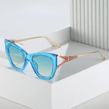 Солнцезащитные очки YOOSKE Big Frame Cat's Eye Для женщин, роскошный бренд, индивидуальный дизайн, металлические солнцезащитные очки в стиле хип-хоп, негабаритные очки для мужчин