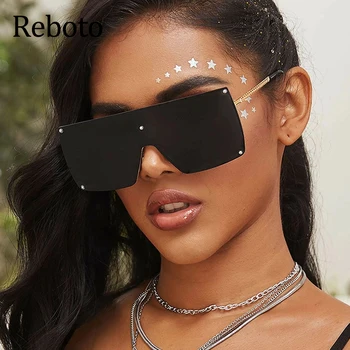 Солнцезащитные очки без оправы большого размера 2021, Женские модные Черные Брендовые Дизайнерские Винтажные солнцезащитные очки в металлической оправе, Женские очки