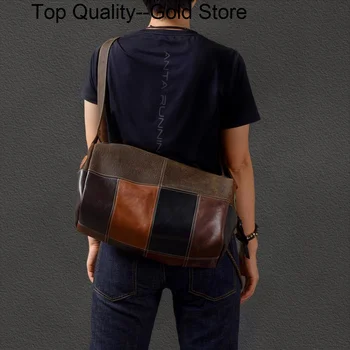 Спортивная многофункциональная сумка через плечо для мужчин из натуральной кожи в стиле пэчворк, мужская сумка-мессенджер, дизайнерский повседневный нагрудный пакет