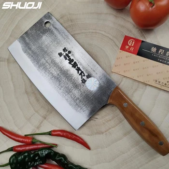 Старомодный китайский кухонный тесак Традиционный кованый нож ручной работы из высокоуглеродистой стали, нож для нарезки, ручка из розового дерева