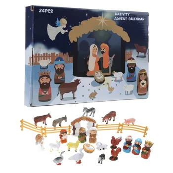 Сцена Рождества Иисуса с 24 фигурками из смолы, Рождественский Адвент-календарь для детей 40JA