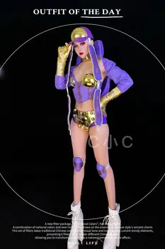 Сценическая одежда фиолетового цвета для шоу певицы и танцовщицы Современный танцевальный костюм